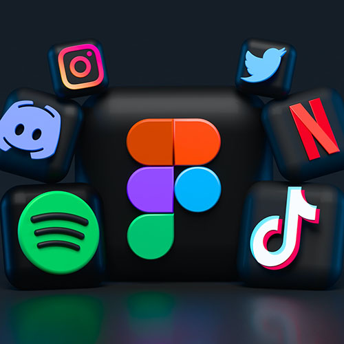 Image avec logos de reseaux sociaux. Instagram, twitch, spotify, tiktok, netflix et twitter.