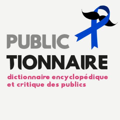 Logo du Publictionnaire avec un ruban bleu avec une moustache