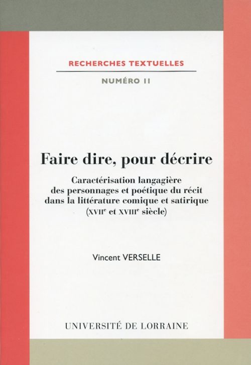 couverture : Faire dire pour décrire