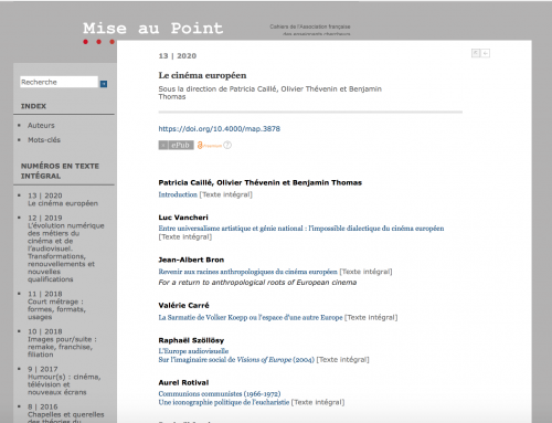 Revue sur OpenEdition. Le fond est blanc et les menu sont en gris.