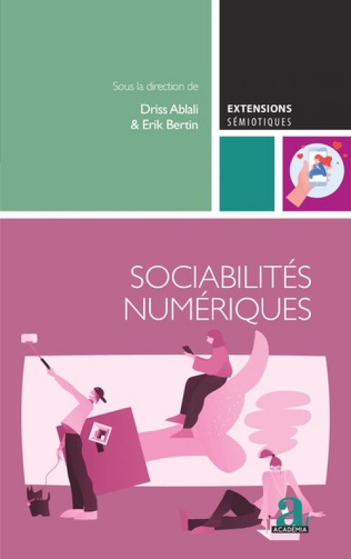 Couverture avec  des carrés de différentes tailles et de différentes couleurs (vert d'eau, noir, turquoise et roses). Le carré rose couvre toute la partie inférieur et contient l'image de personnes utilisant les technologies (ordinateur, perche à selfie et téléphone).