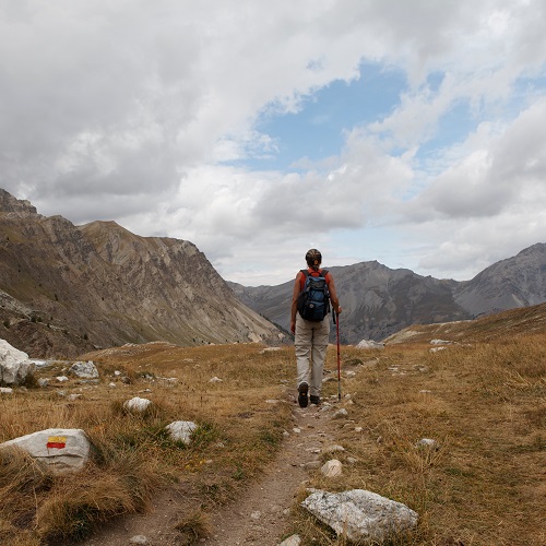 photo d'illustration randonneur de dos au milieu d'un chemin de montagne