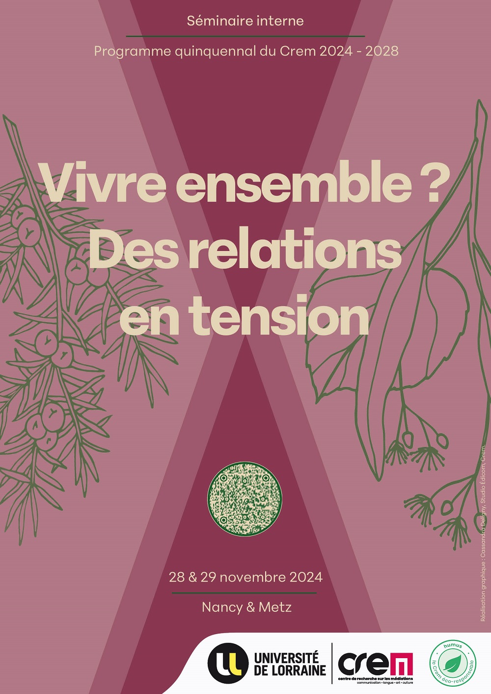 déclinaison 2024 de l'affiche du Séminaire interne du projet quinquennal 2024-2028 : Vivre ensemble, des relations en tension